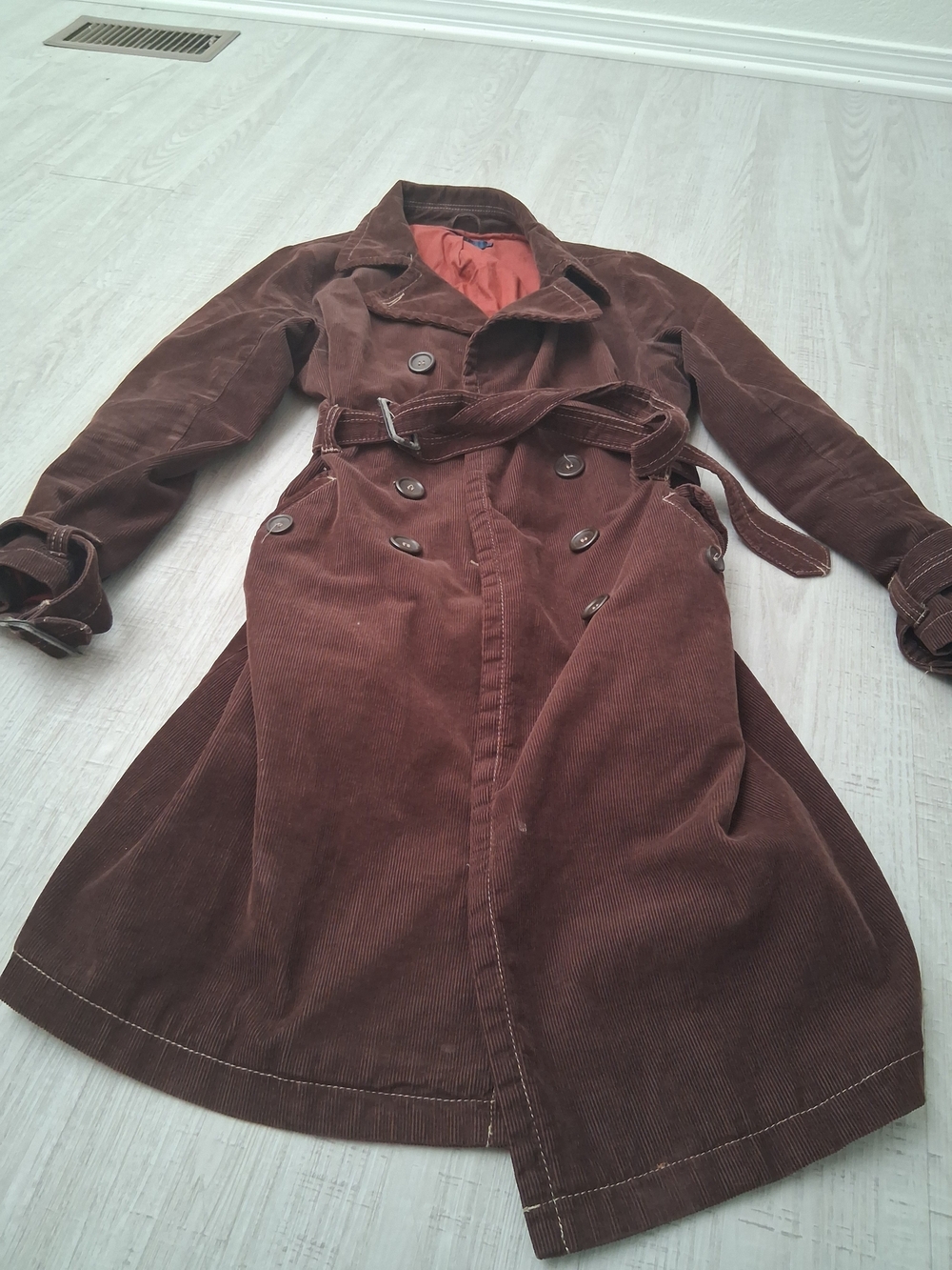 Boden Courdaroy Trench Coat Double Breasted Buttons Womens 14 Dark Brown